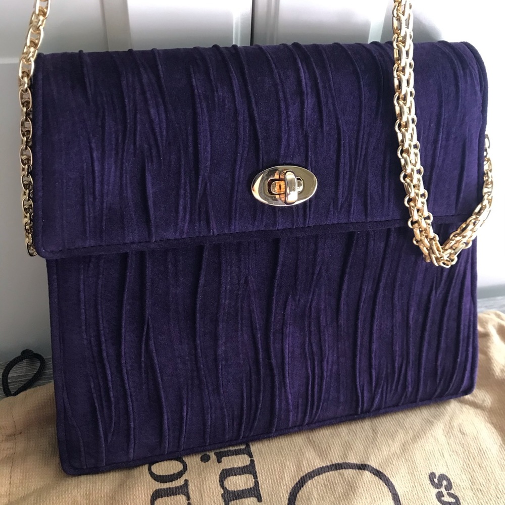 Valentino Purple Suede Chain Link Purse - Picture 2 of 14